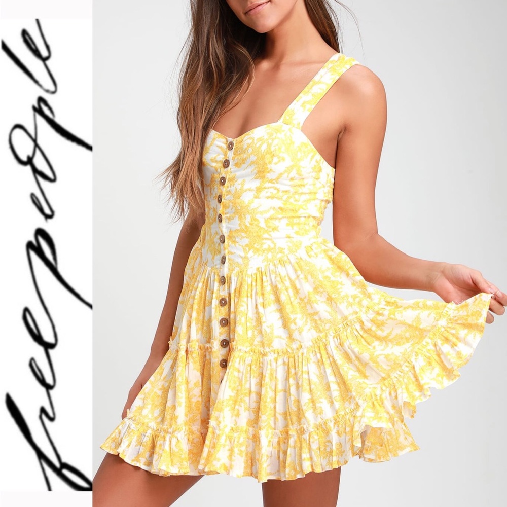 🆕 Free People Yellow Floral Print Mini Dress